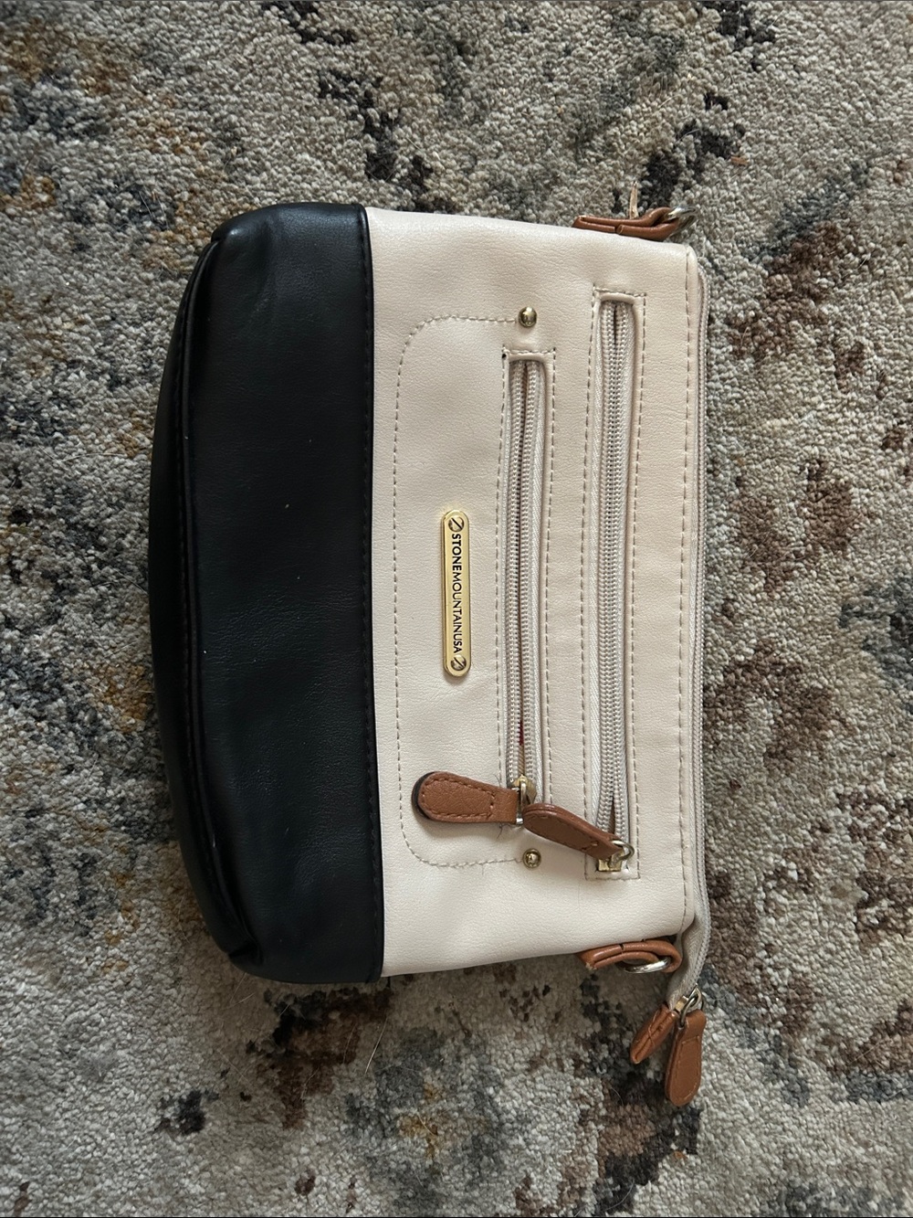 Stone Mountain Accessories Cream, Black and Tan Crossbody Bag- no strap
